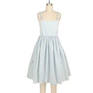 Blue Taffeta Cocktail Dress Pinafore Rhinestone Buttons Fit Flare Open Back S